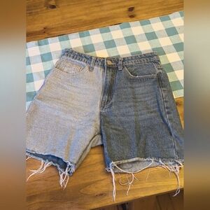 Two-Tone Denim Shorts